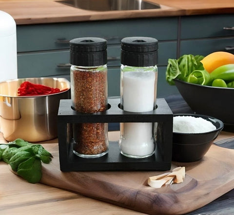 Salt and Pepper Shakers with Holder