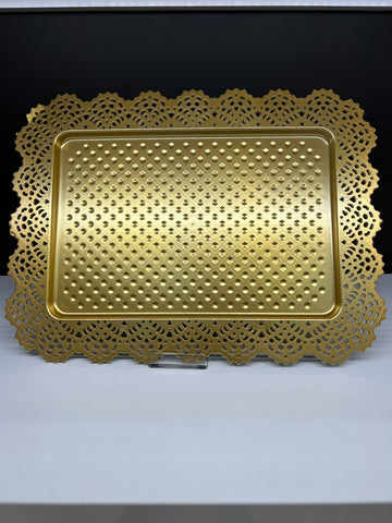 SQUARE LARGE GOLDEN TRAY PLASTIC
